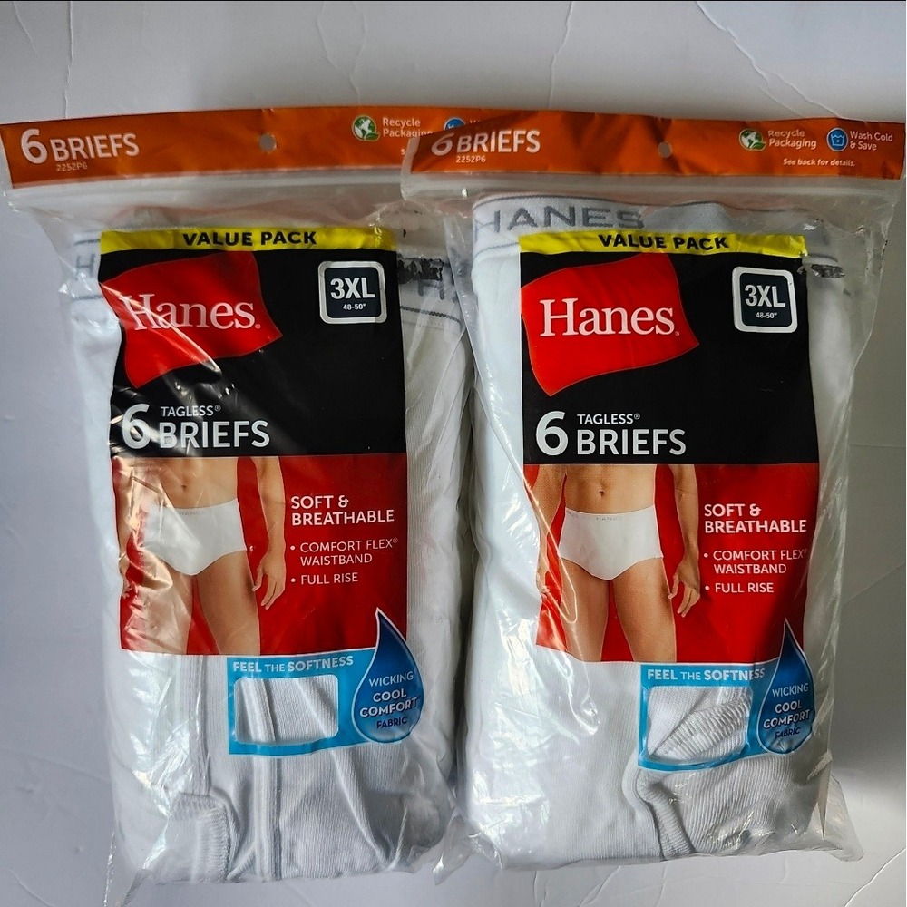 Hanes Mens 12 Pack Cotton Briefs White 3XL 48-50 Comfort Flex Waistband Tagless